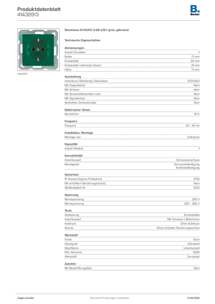 Bild Berker Produktdatenblatt 41438913 | Hager Deutschland