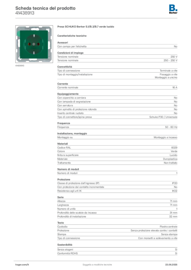 Immagine Berker Scheda tecnica del prodotto 41438913 | Hager Italia