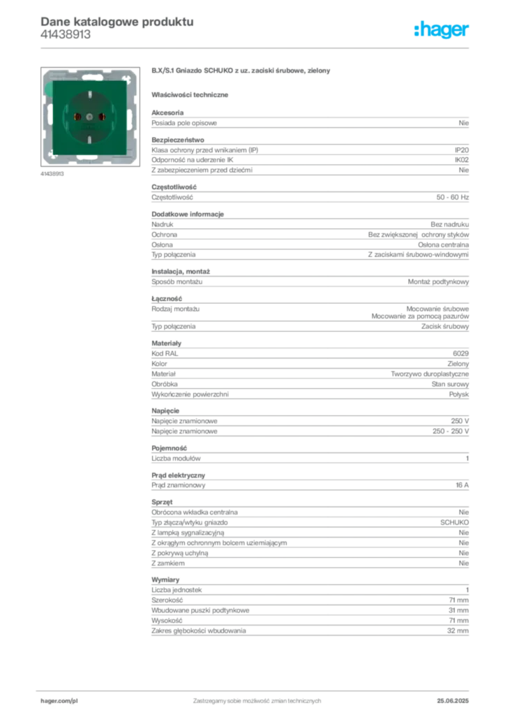 Zdjęcie Hager Karta katalogowa 41438913 | Hager Polska