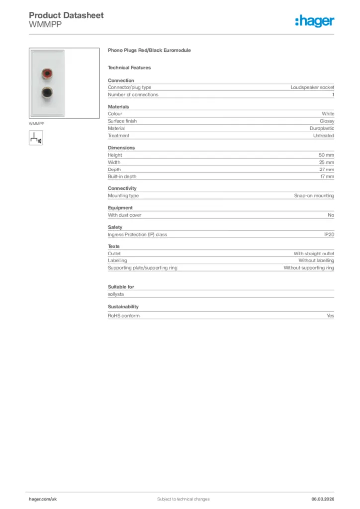 Image Hager Product data sheet WMMPP  | Hager
