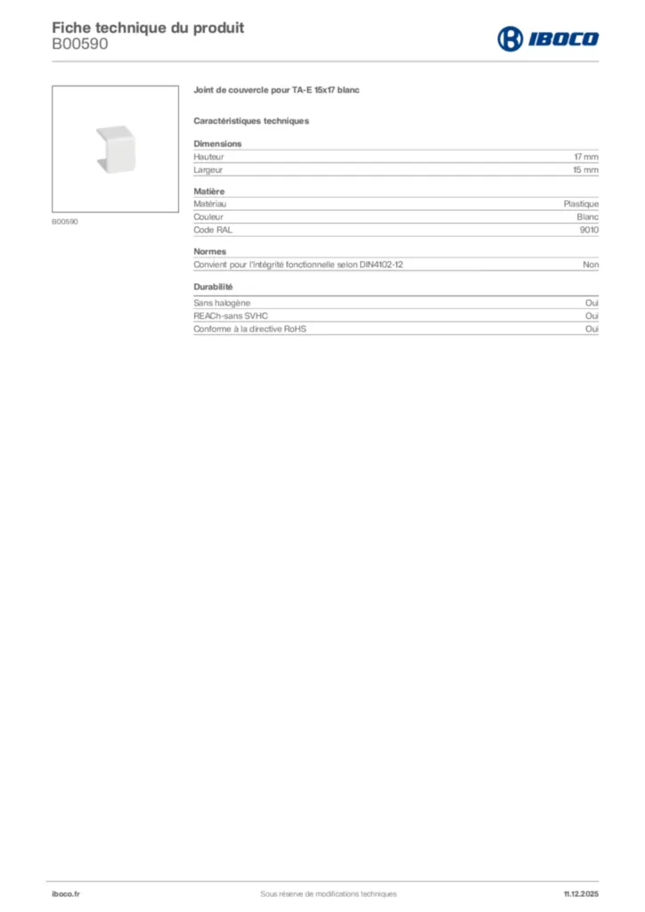 Image Iboco Fiche technique du produit B00590 | Hager France