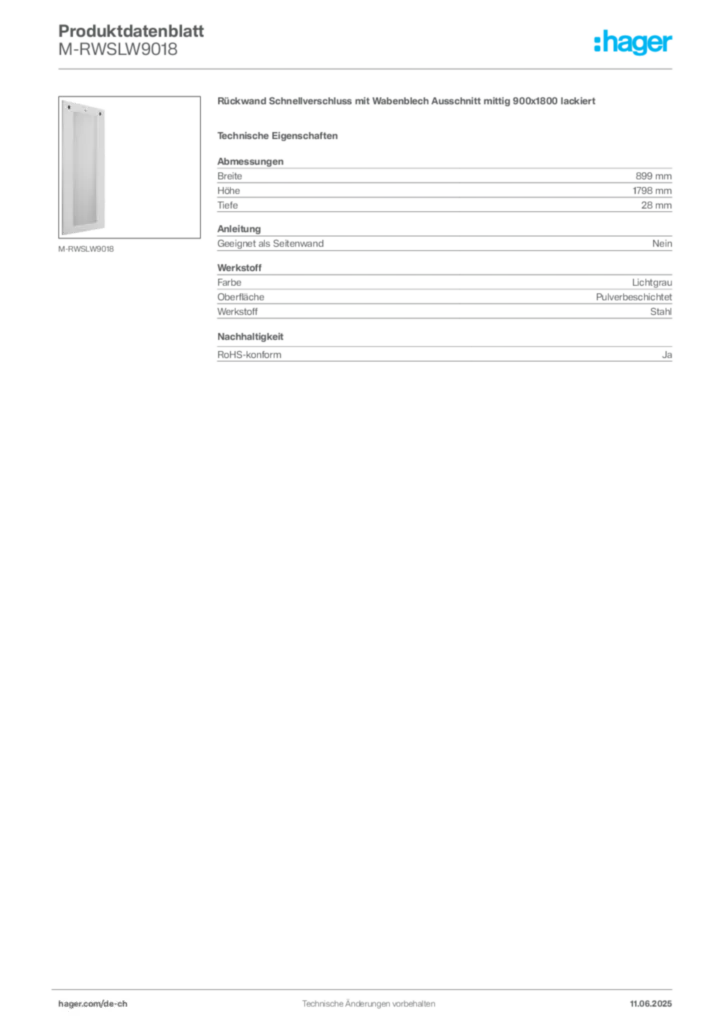 Bild Hager Produktdatenblatt M-RWSLW9018 | Hager Schweiz