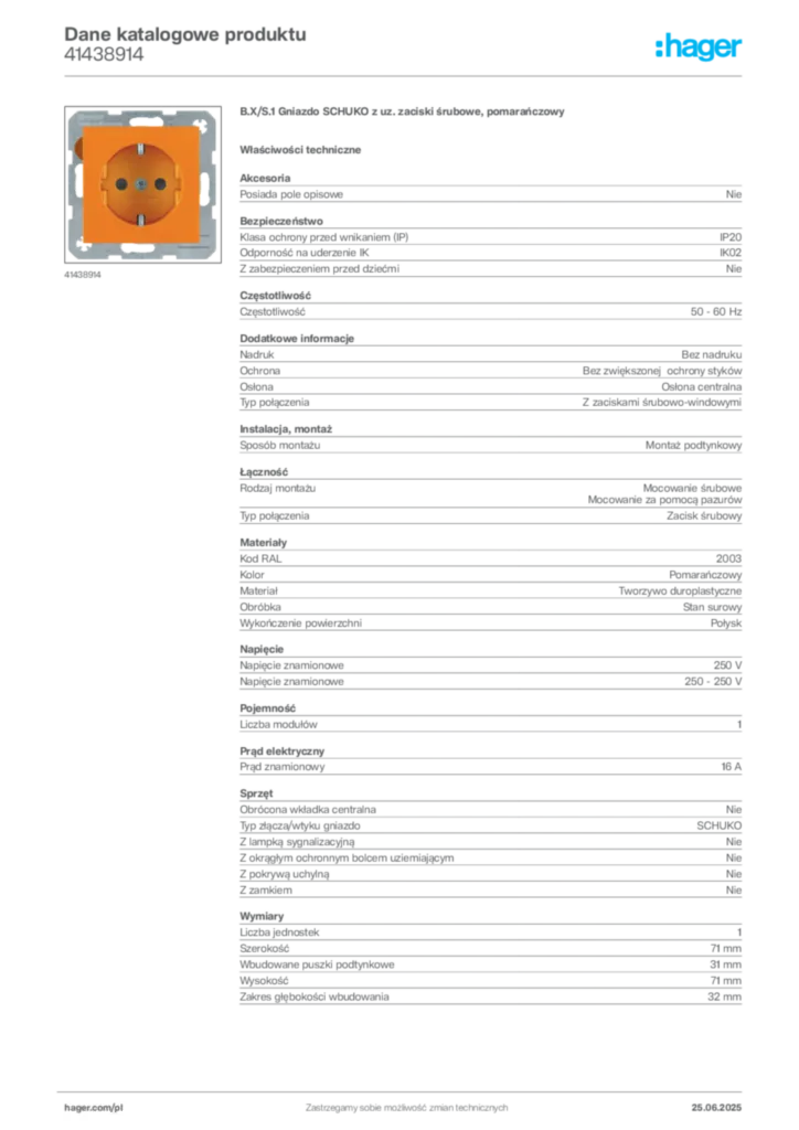 Zdjęcie Hager Karta katalogowa 41438914 | Hager Polska