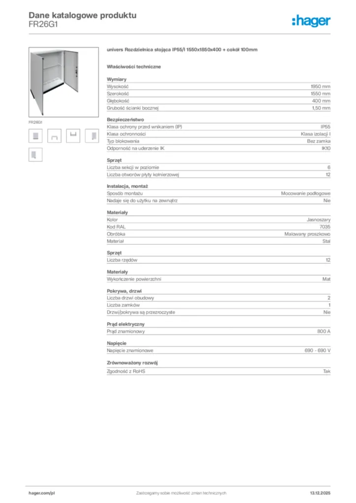 Zdjęcie Hager Karta katalogowa FR26G1 | Hager Polska