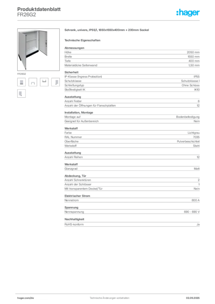 Bild Hager Produktdatenblatt FR26G2 | Hager Deutschland