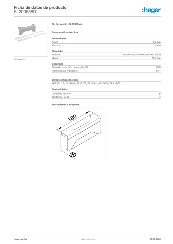 Imagen Hager Ficha de datos de producto SL200558D1 | Hager España