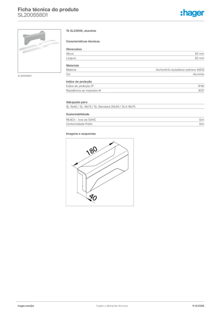 Imagem Hager Ficha técnica do produto SL200558D1 | Hager Portugal