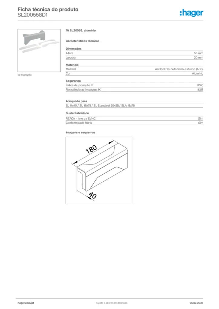 Imagem Hager Ficha técnica do produto SL200558D1 | Hager Portugal