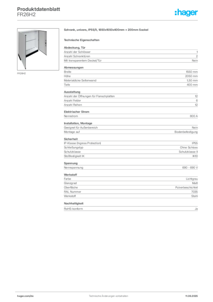Hager Produktdatenblatt FR26H2