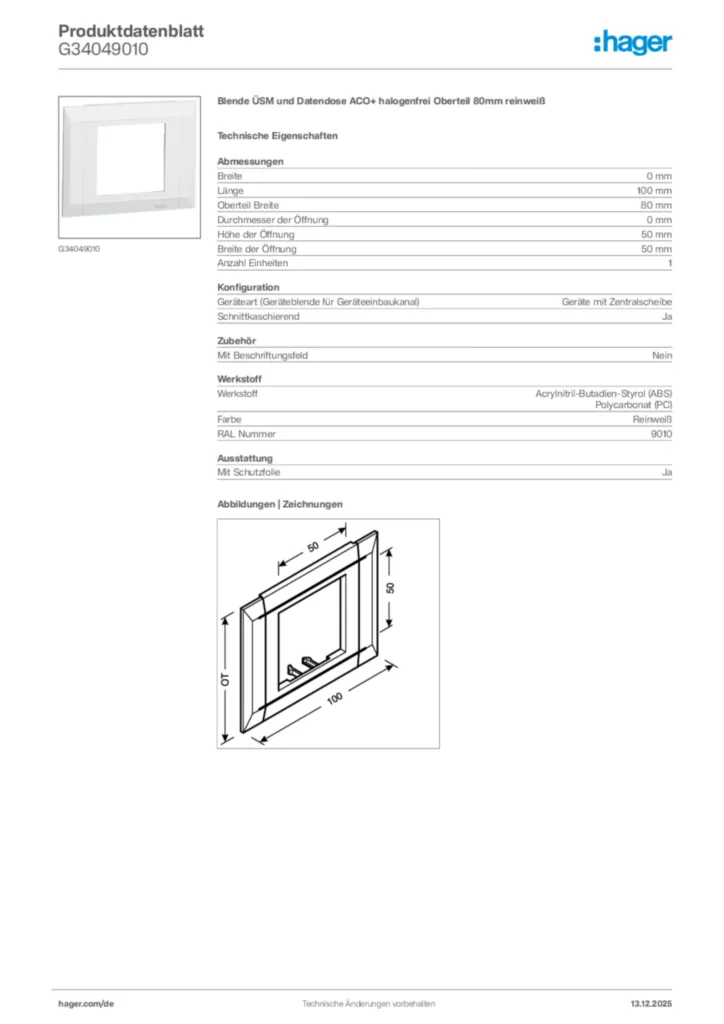 Bild Hager Produktdatenblatt G34049010 | Hager Deutschland