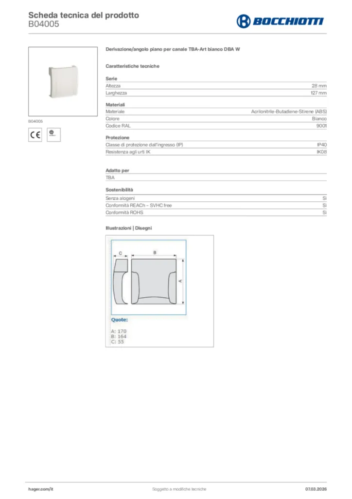 Immagine Bocchiotti Scheda tecnica del prodotto B04005 | Hager Italia