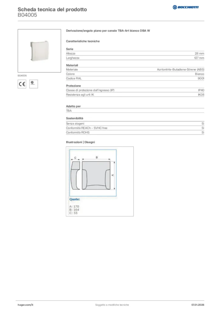 Immagine Bocchiotti Scheda tecnica del prodotto B04005 | Hager Italia