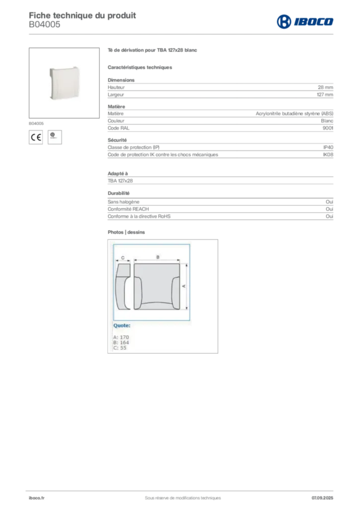 Image Iboco Fiche technique du produit B04005 | Hager France