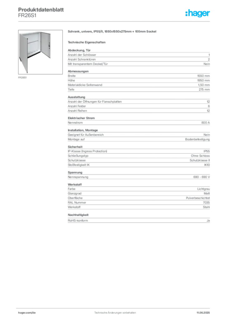 Hager Produktdatenblatt FR26S1