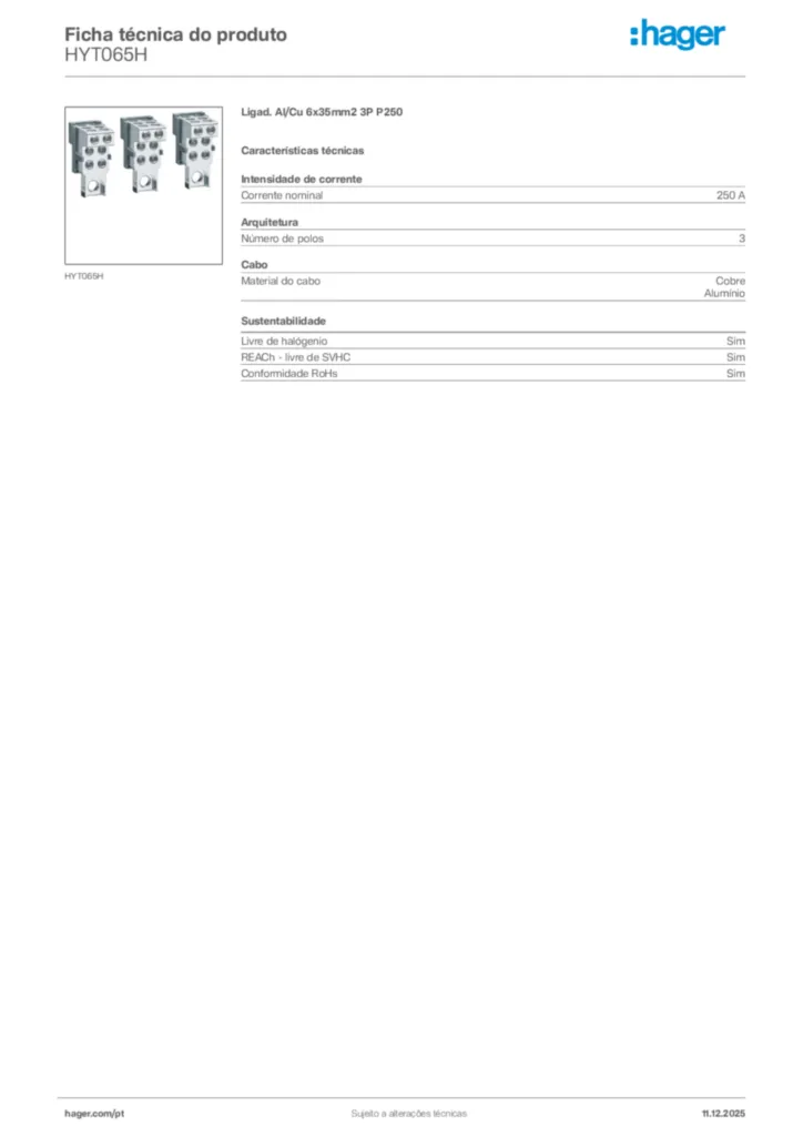 Imagem Hager Ficha técnica do produto HYT065H | Hager Portugal