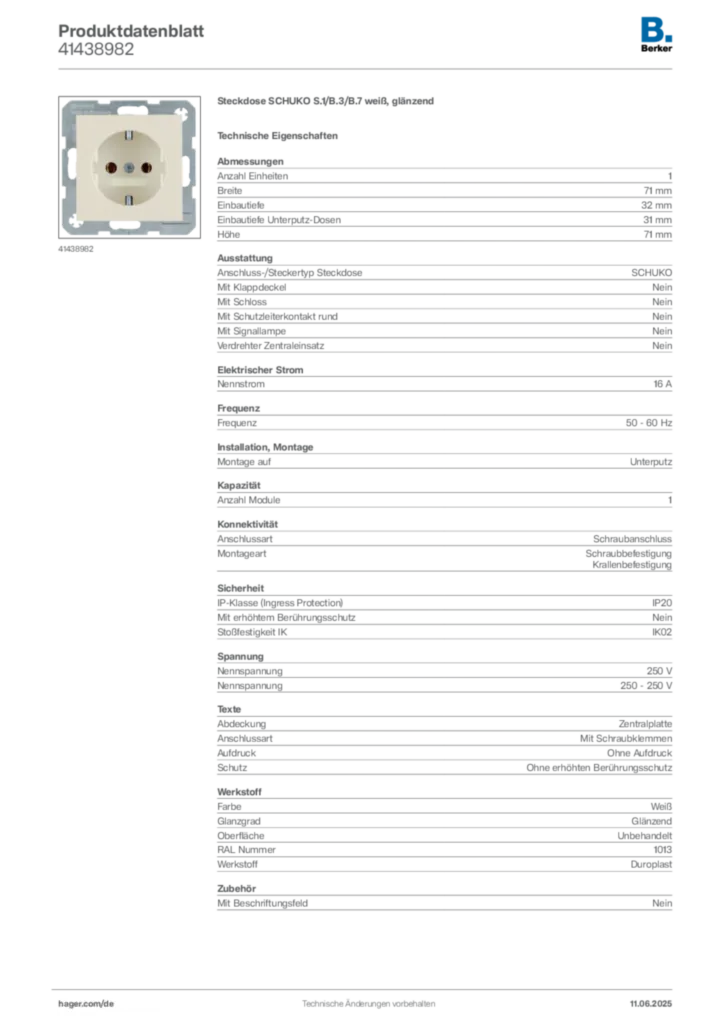 Bild Berker Produktdatenblatt 41438982 | Hager Deutschland