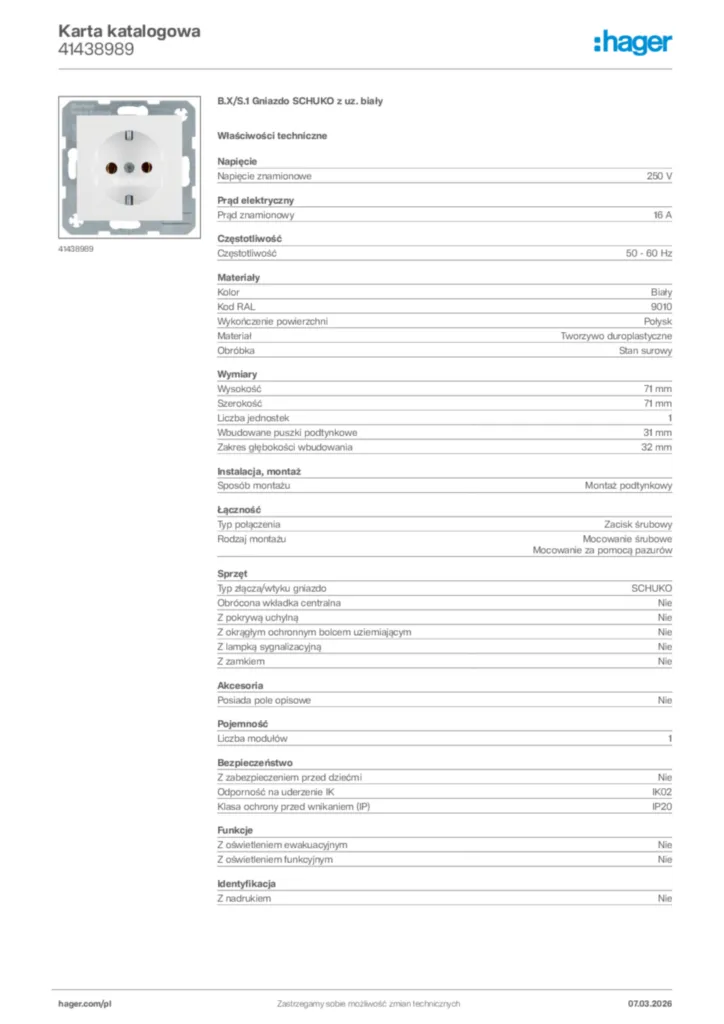 Zdjęcie Hager Karta katalogowa 41438989 | Hager Polska