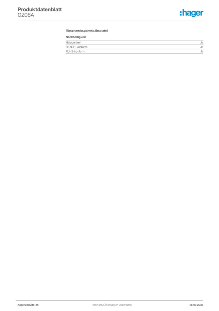 Bild Hager Produktdatenblatt GZ08A | Hager Schweiz