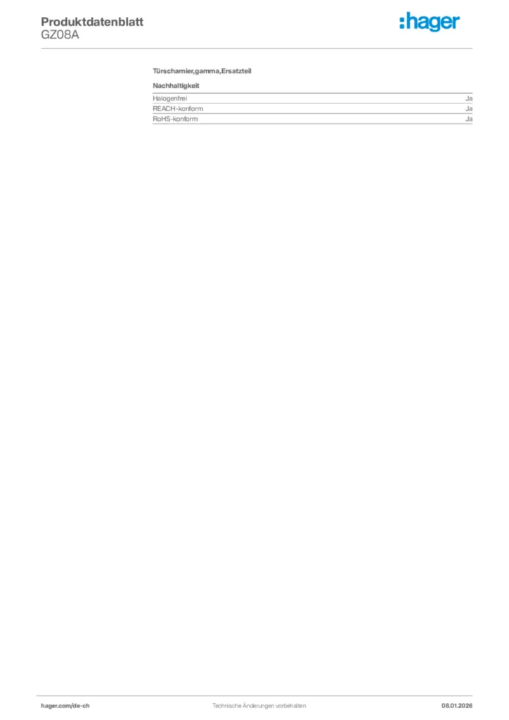 Bild Hager Produktdatenblatt GZ08A | Hager Schweiz