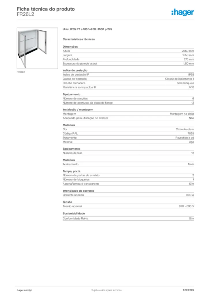 Imagem Hager Ficha técnica do produto FR26L2 | Hager Portugal