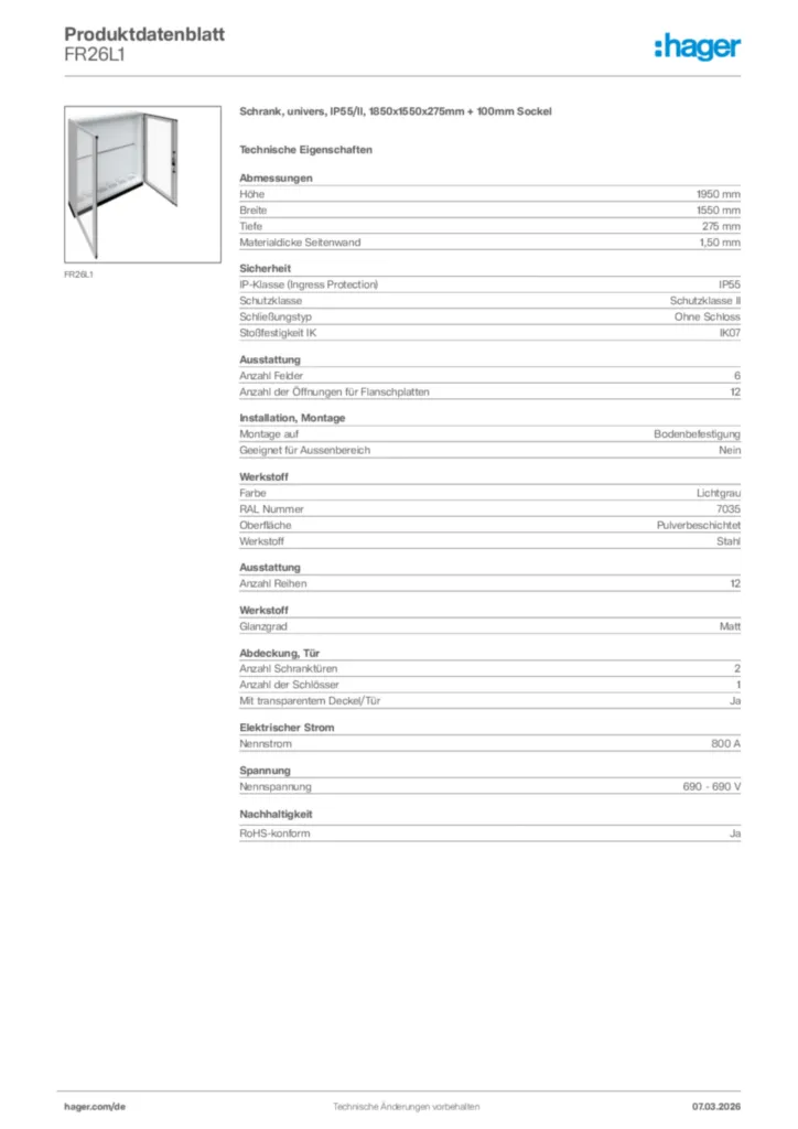 Bild Hager Produktdatenblatt FR26L1 | Hager Deutschland