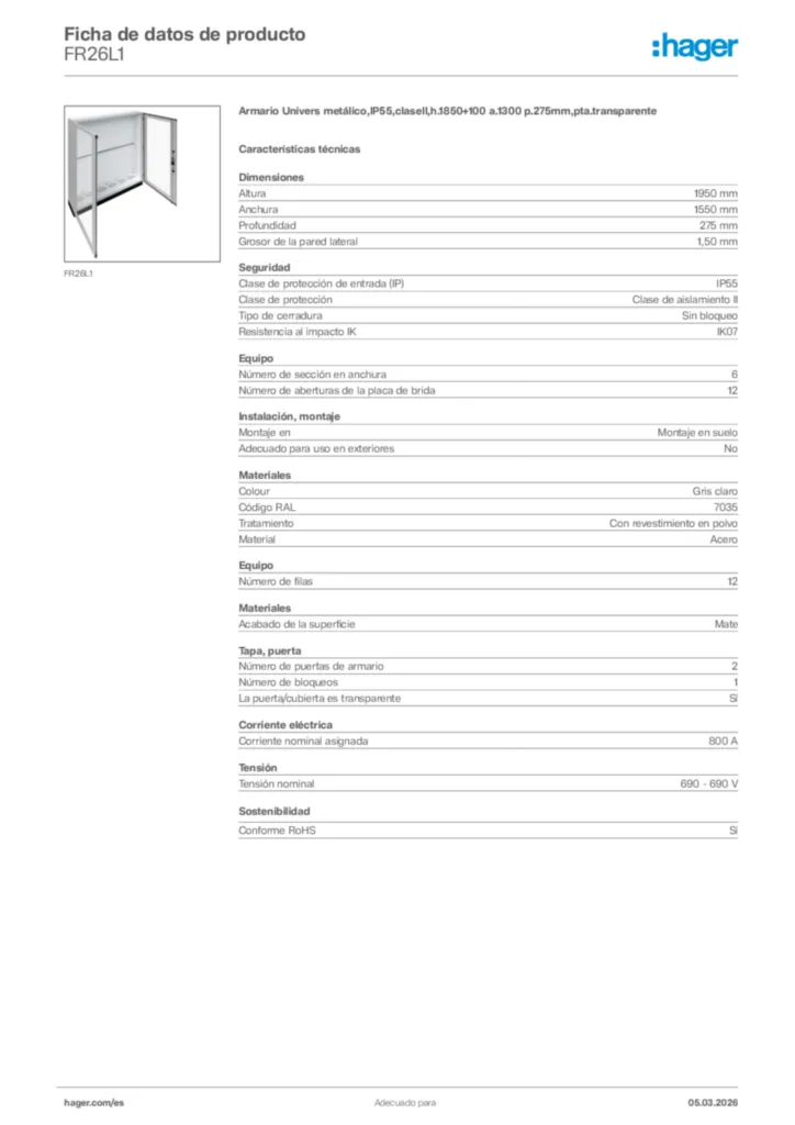 Imagen Hager Ficha de datos de producto FR26L1 | Hager España