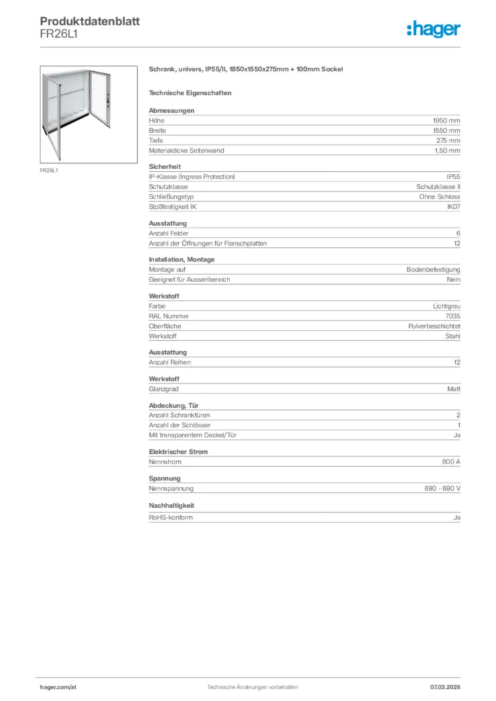 Bild Hager Produktdatenblatt FR26L1 | Hager Deutschland