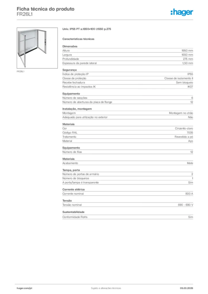 Imagem Hager Ficha técnica do produto FR26L1 | Hager Portugal
