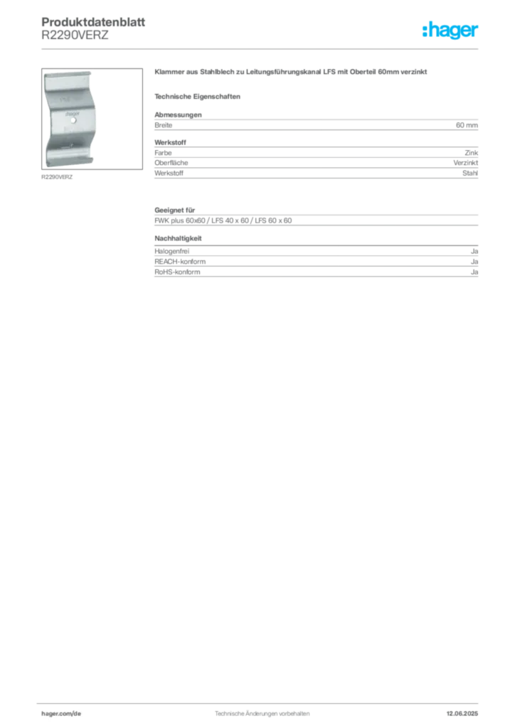 Bild Hager Produktdatenblatt R2290VERZ | Hager Deutschland