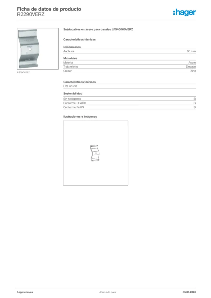 Imagen Hager Ficha de datos de producto R2290VERZ | Hager España