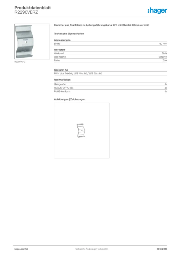 Bild Hager Produktdatenblatt R2290VERZ | Hager Deutschland