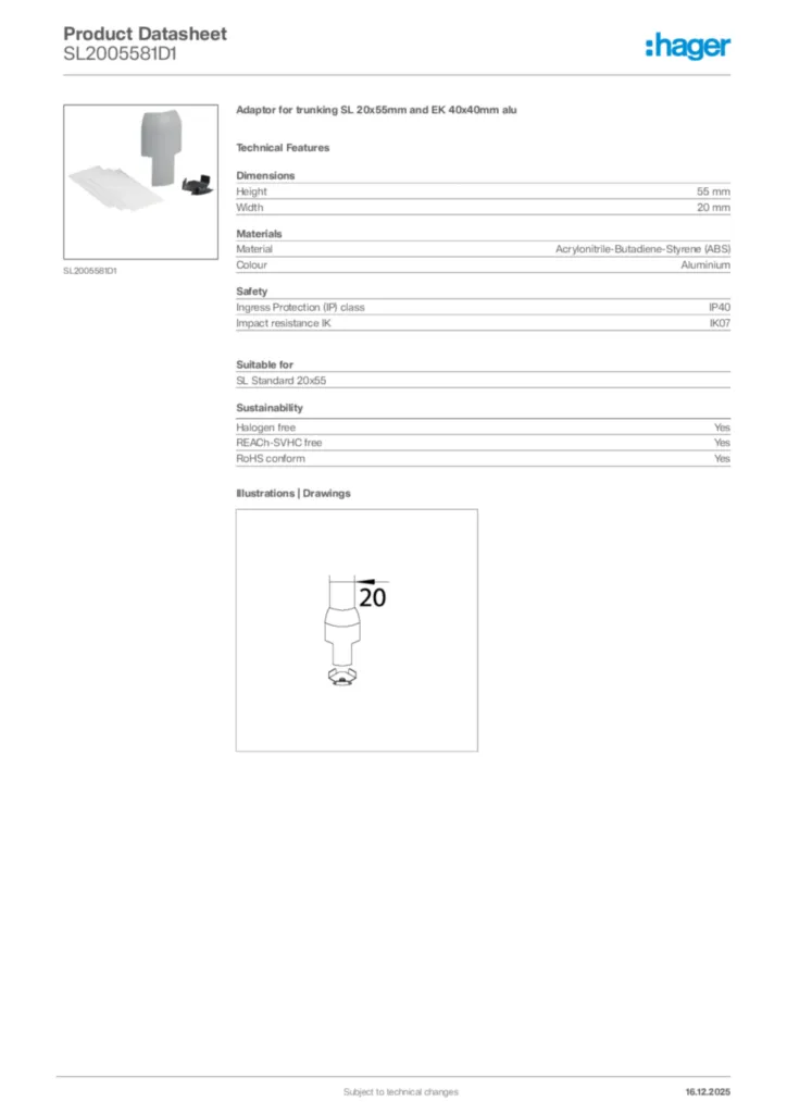 Image Hager Product data sheet SL2005581D1  | Hager Africa