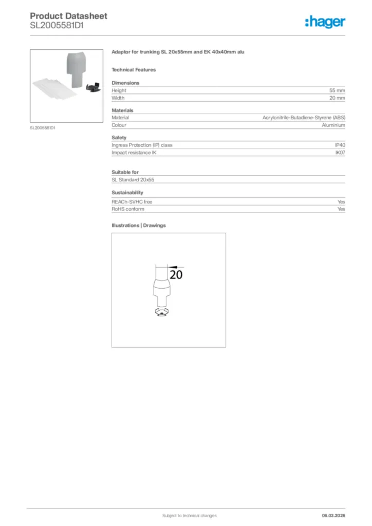 Image Hager Product data sheet SL2005581D1  | Hager Africa