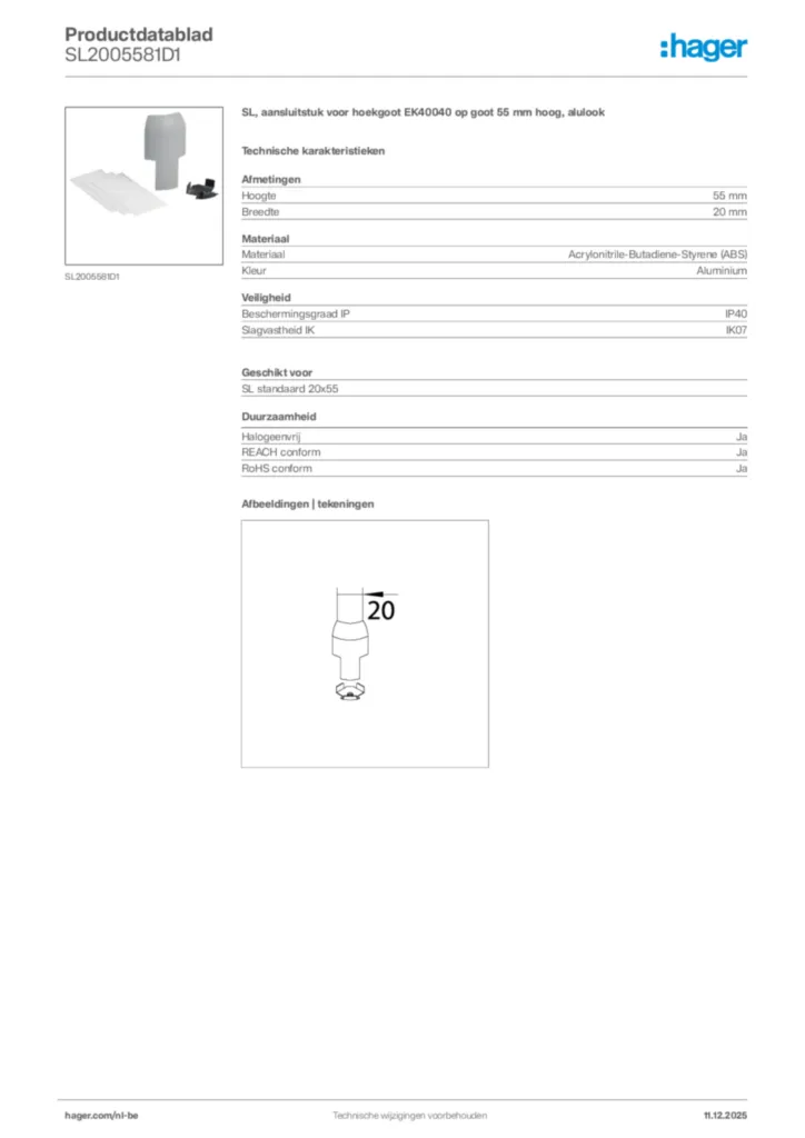 Afbeelding Hager Productdatablad SL2005581D1 | Hager Belgium