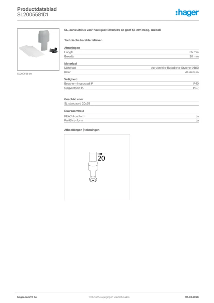 Afbeelding Hager Productdatablad SL2005581D1 | Hager Belgium
