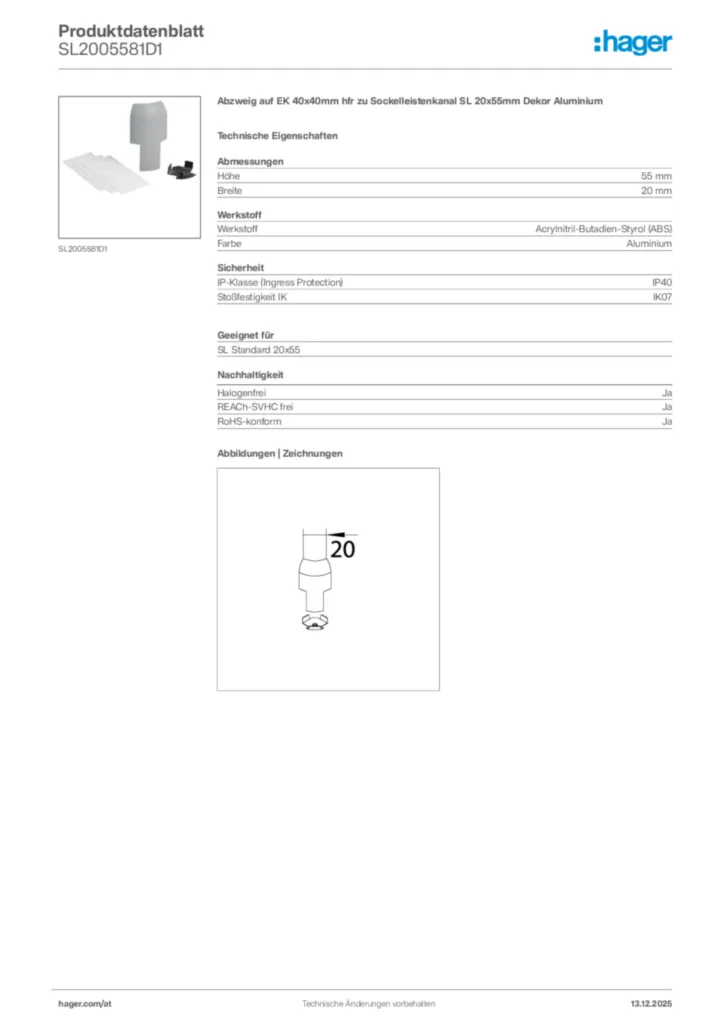 Bild Hager Produktdatenblatt SL2005581D1 | Hager Deutschland