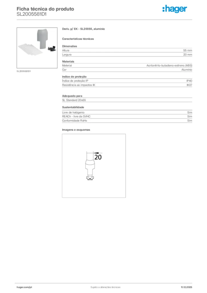 Imagem Hager Ficha técnica do produto SL2005581D1 | Hager Portugal
