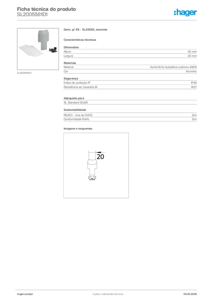 Imagem Hager Ficha técnica do produto SL2005581D1 | Hager Portugal