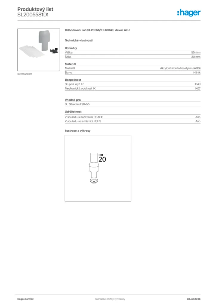 Obrázek Hager Product data sheet SL2005581D1 | Hager