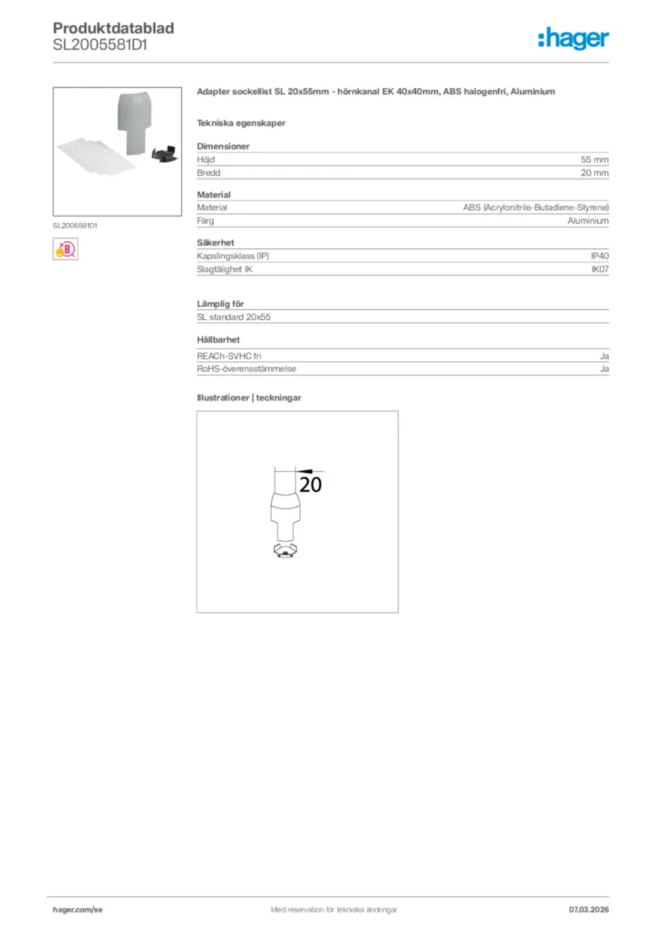 Bild Hager Produktdatablad SL2005581D1 | Hager Sverige
