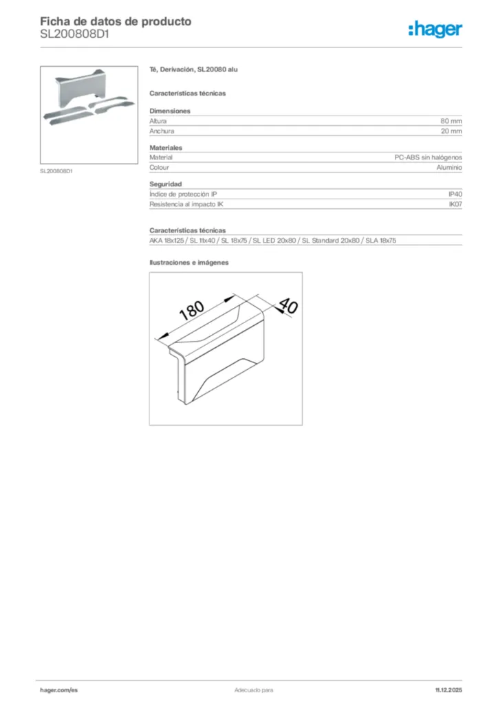 Imagen Hager Ficha de datos de producto SL200808D1 | Hager España