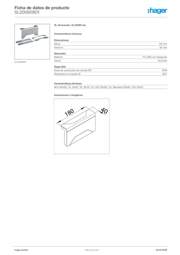 Imagen Hager Ficha de datos de producto SL200808D1 | Hager España