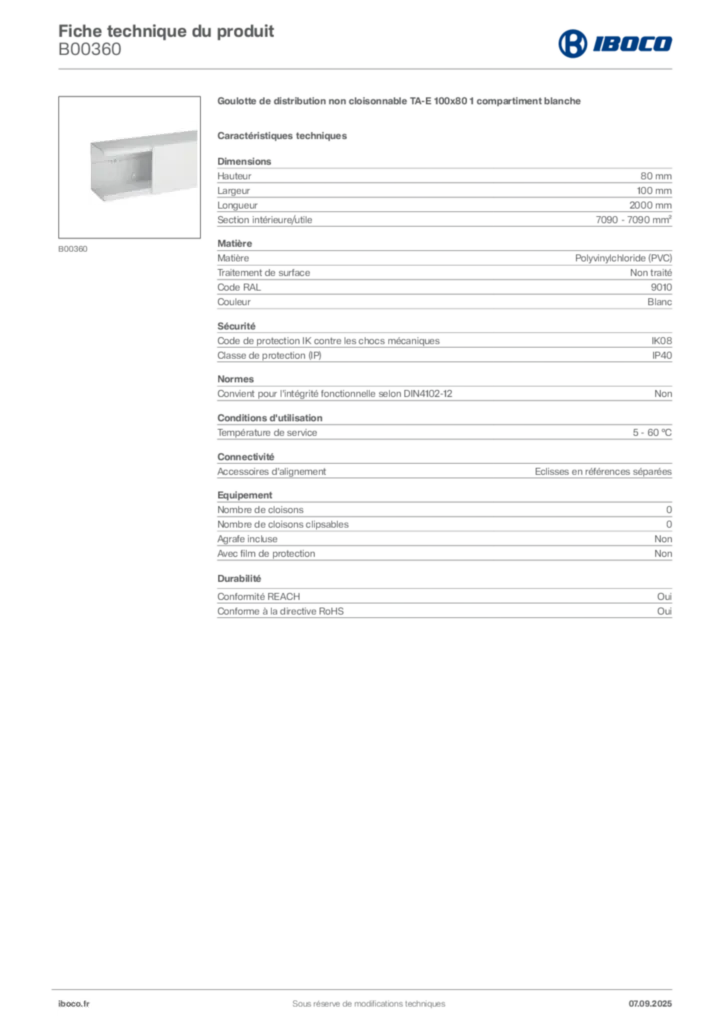 Image Iboco Fiche technique du produit B00360 | Hager France