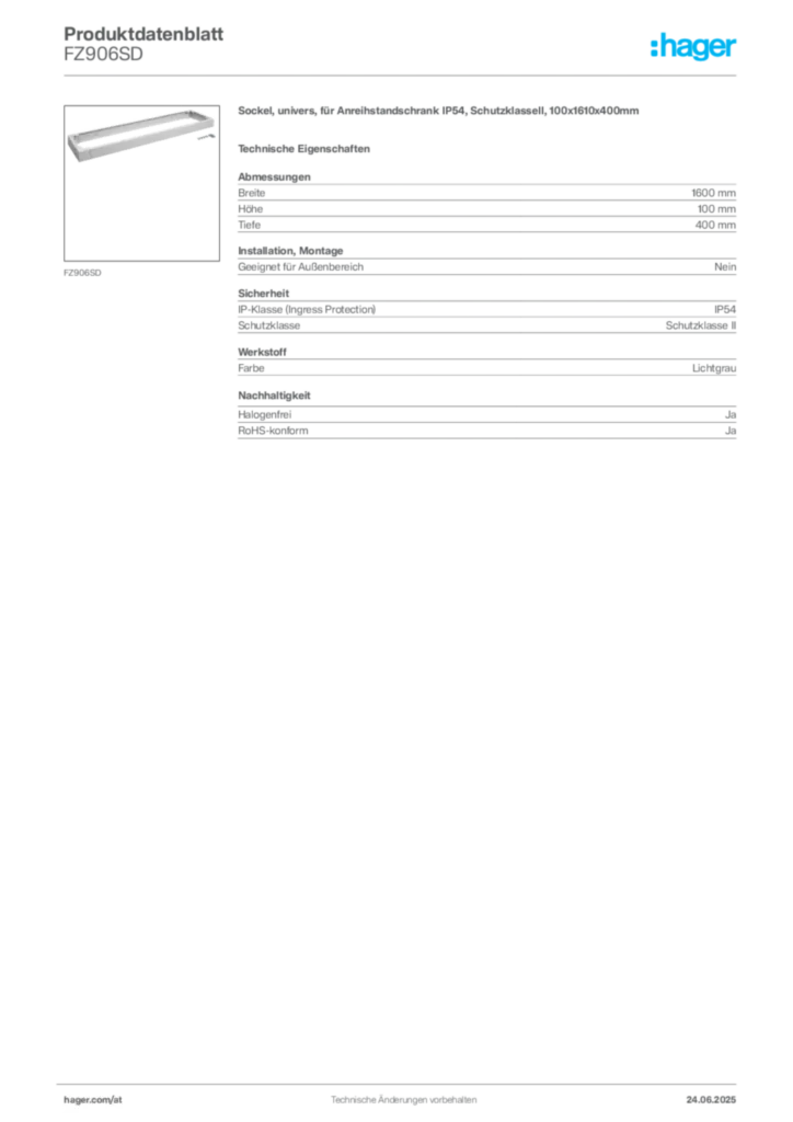 Bild Hager Produktdatenblatt FZ906SD | Hager Deutschland