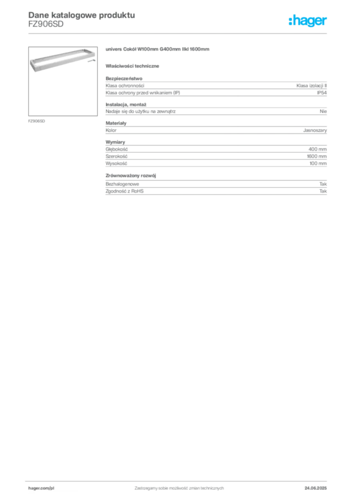 Zdjęcie Hager Karta katalogowa FZ906SD | Hager Polska
