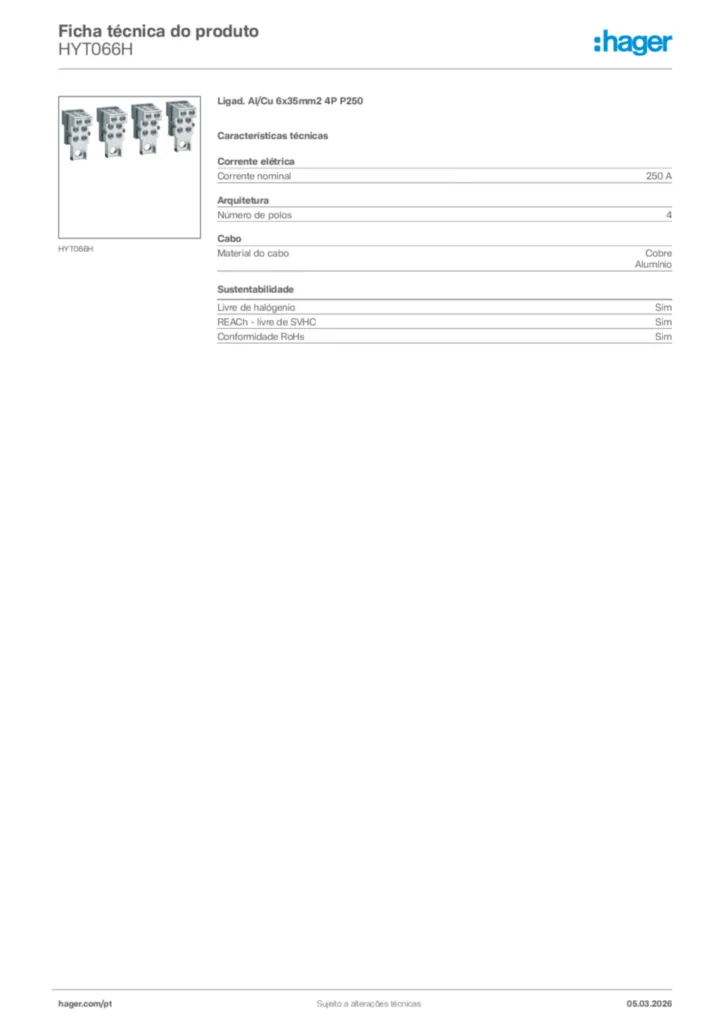 Imagem Hager Ficha técnica do produto HYT066H | Hager Portugal