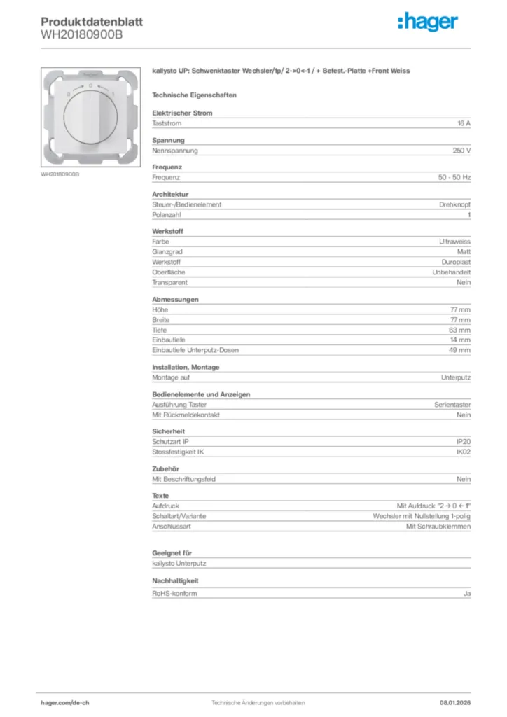 Bild Hager Produktdatenblatt WH20180900B | Hager Schweiz