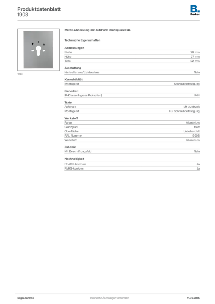 Berker Produktdatenblatt 1903