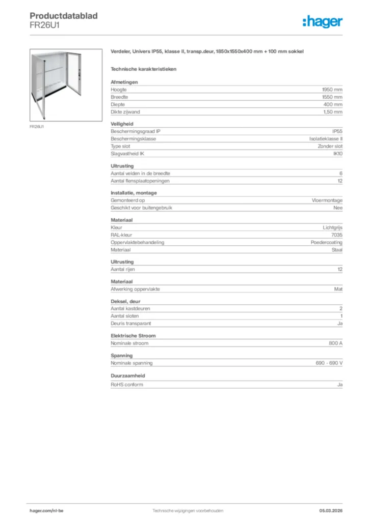 Afbeelding Hager Productdatablad FR26U1 | Hager Belgium