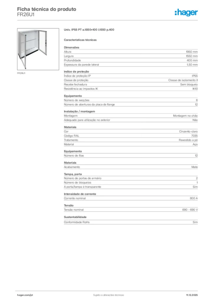 Imagem Hager Ficha técnica do produto FR26U1 | Hager Portugal